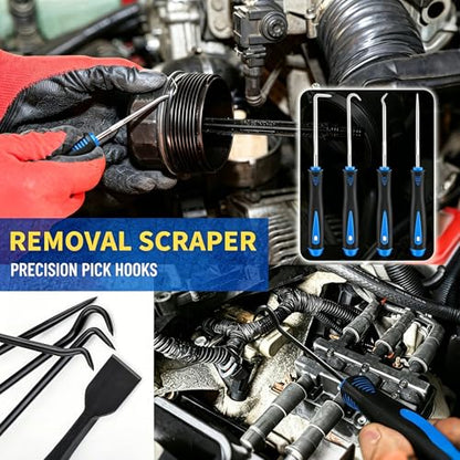 DWH 18 Pcs Precision Pick and Hooks Set, Trim Removal Tool Kit with Scraper Telescoping Magnetic Pickup Tool Panel Clip Plier Fastener Remover, Metal Plastic Trim Tools, Automotive Mechanic Bag, Blue - color: blue