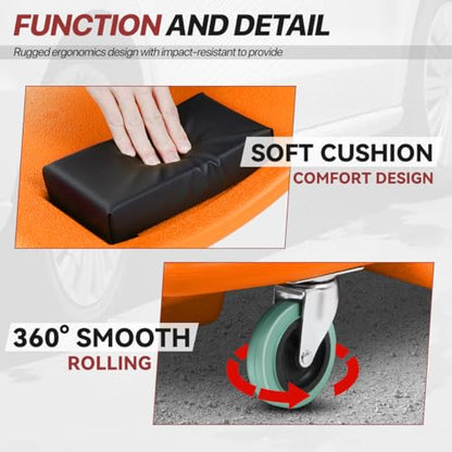 Mechanic Creeper 47 Inch, Low Profile Under Car Rolling Creeper with Padded Headrest and Tool Trays, 300 LBS Capacity, Ergonomic Body Design, Orange