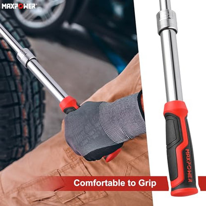 MAXPOWER Extendable Breaker Bar, Dual Head 1/2" & 3/8" Drive 360° Flex Head Cheater Bar, 5-Gear Extending Locking, Extendable Handle 13-3/8" to 18" - style: Dual drive