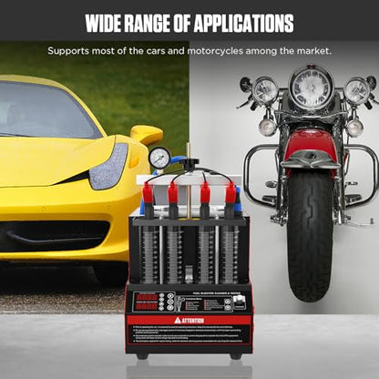 CT160 Fuel Injector Cleaner & Tester, 4-Cylinder Ultrasonic Cleaning Machine with Heating & 11 Test Modes for Cars Motorcycles - 110V/220V - color: Red