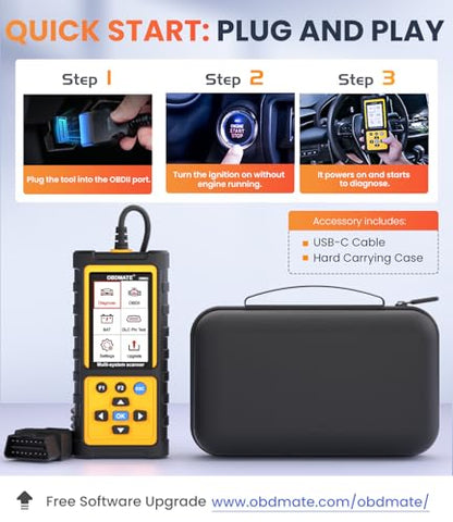 OBD2 Scanner with ABS SRS Transmission, Reset Fault Lights | Check Engine Code Reader with Full OBDII Functions | DLC Pin Test | Battery Voltage Check, Car Diagnostic Tool