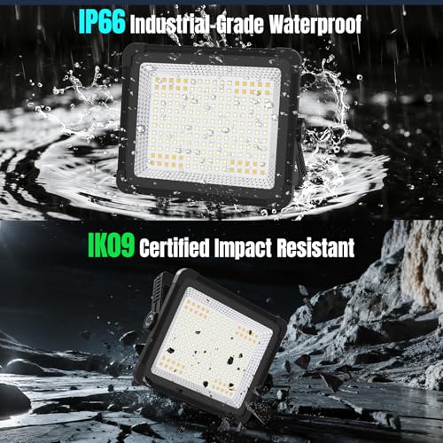 600W Solar 52000MAh Rechargeable Work Light, 600 LED 52000LM Portable Flood Light with Stand＆infinitely dimmable Function, IP66 Waterproof 3 Modes LED Job Site Lighting Flashlights for Mechanic Car - color: Black
