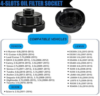 2PCS Oil Filter Wrench Set, Oil Filter Remover Tool 64.5mm 14 Flute Oil Filter Socket Set For Toyota Tacoma 4Runner Camry Tundra RAV4 Lexus ES300h and More