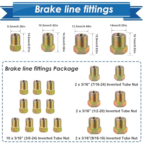 3/16inch x 25 ft Brake Line Tubing Kit Flexible Zinc Coated Alloy Brake Line Tubing Coil with 16 Inverted Flare Fittings SAE Standard - size: 3/16 Inch Silver, style: Brake Line