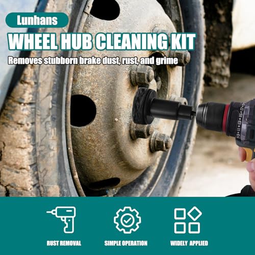Wheel Hub Cleaning Tool Kit， Wheel Hub Resurfacing Kit & Stud Cleaner with 8 Pads - Rust Removal Tool for Brake Rotors, Hubs & Bolts - Fits 1/2” Wrenches or Electric Drills
