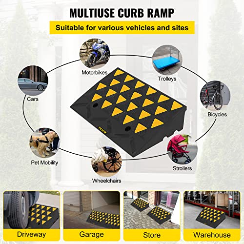 VEVOR Rubber Curb Ramp 4.3" Rise Height 2 Pack, Heavy-Duty 33069 lbs/15 T Capacity Threshold Ramps, Driveway Ramps with Stable Grid Structure for Cars, Wheelchairs, Bikes, Motorcycles - size: 5" H