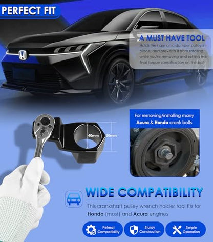 Yoursme 50mm Crankshaft Crank Pulley Wrench Holder Tool Removal Holding Spanner for Honda and Acura Engines