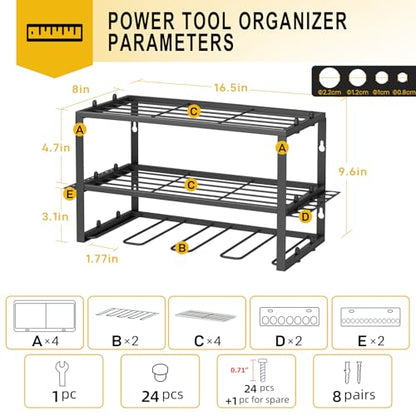 Spacecare Power Tool Organizer- Power Drill Tool Holder- Heavy Duty Tool Shelf & 2 Pack 3 Layers Tool Rack Cordless Drill Holder- Floating Tool Shelf Wall Mounted Tool Storage Rack for 8 Drill Holders - style: 4 Drill Holders B