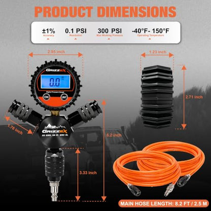 4 Tire Inflation & Deflation System, Air Up Down Kit with Digital Tire Pressure Gauge, Self-Locking Quick Coupler, TPU Braided Air Hoses, 7 Adapters for Trucks SUVs Jeeps 4x4