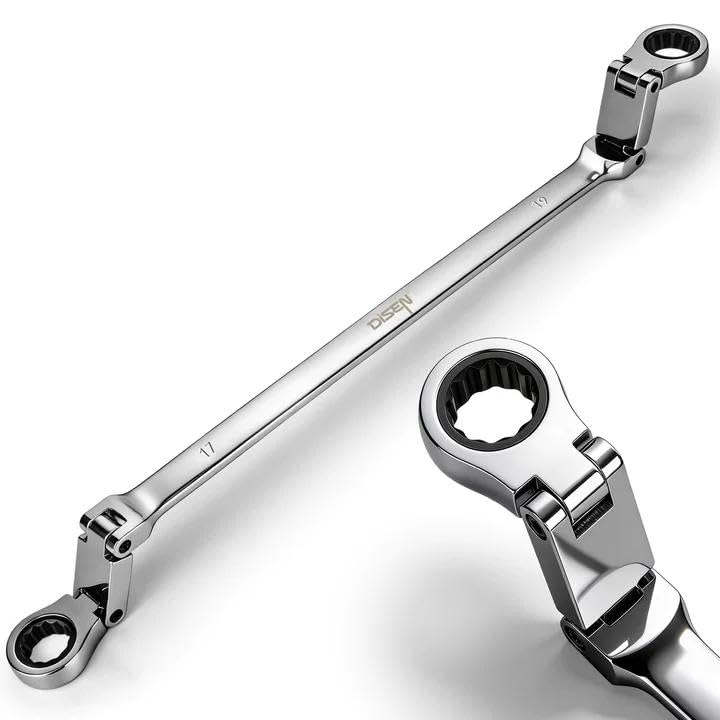 DISEN Extra Long Flex Head Ratchet Wrench Metric 17-19MM, Double Jointed Box End Ratcheting Combination Wrench, 72-Teeth, Cr-V Steel,12 Point - size: 17-19mm SET