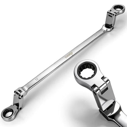 DISEN Extra Long Flex Head Ratchet Wrench Metric 17-19MM, Double Jointed Box End Ratcheting Combination Wrench, 72-Teeth, Cr-V Steel,12 Point - size: 17-19mm SET