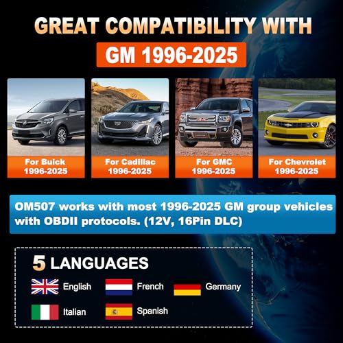 OBD2 Scanner Diagnostic Tool for GMC Buick Chevrolet Cadillac | OM507 Full Systems Scanner with Reset Services, Full OBDII Functions Read&Erase Fault Codes, No Subscriptions Lifetime Update