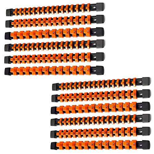 ALOANES 12PC Socket Organizer, Socket Rails Fit 1/2", 1/4" and 3/8" Drive | Heavy Duty ABS Socket Holders Hold up 172 Sockets for Mechanics Toolbox Drawer Bags(Orange) - color: Orange, size: 12PC, 1/2, 3/8 & 1/4-inch Drive