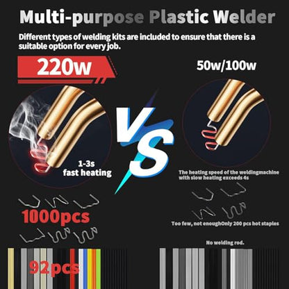 220w Plastic Welder,Upgraded 2 in 1 Plastic Welding Kit,Plastic Repair Kit 1000pcs Hot Staples & 92pcs Plastic Welding Rods for Car Bumper Plastic Crack Repair (Red) - style: Hot Staples-red
