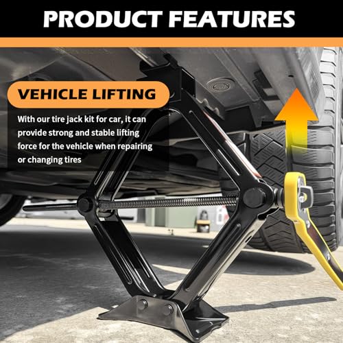 1T Scissor Jack for Car with Ratchet Wrench Kit,Heavy Duty Scissor Car Jack Kit for Cars Lifting Jobs Easy Tire Change,Essential Cars Scissors Jacks Lift Range 3.11"-12.4"