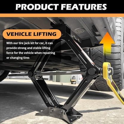 1T Scissor Jack for Car with Ratchet Wrench Kit,Heavy Duty Scissor Car Jack Kit for Cars Lifting Jobs Easy Tire Change,Essential Cars Scissors Jacks Lift Range 3.11"-12.4"
