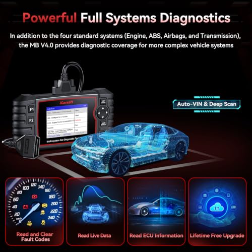 iCarsoft Bidirectional Diagnostic Tool for Most Mercedes-Benz/Sprinter/Smart from 1996-2025 MB V3.0 2026 Version Up to 39 Service Full System OBD2 Scanner All Test AutoVIN Battery Test Free Update