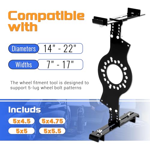 Wheel Fitment Tool Simulator Tire/Rim Size Measuring Mockup Tool | Fit 14 to 22" Wheel Diameters and 7 to 17" Wheel Widths, 5-Lug Wheel Bolt Pattern Steel Powder Coated