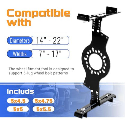 Wheel Fitment Tool Simulator Tire/Rim Size Measuring Mockup Tool | Fit 14 to 22" Wheel Diameters and 7 to 17" Wheel Widths, 5-Lug Wheel Bolt Pattern Steel Powder Coated