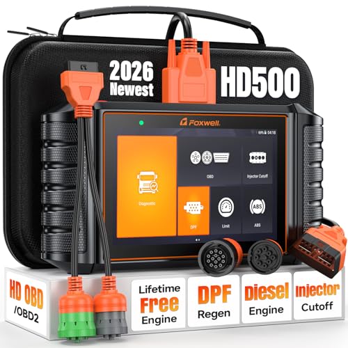 FOXWELL Heavy Duty Truck Scanner - HD500 Diesel Scaner Diagnostic Tool with DPF Regeneration/Injector Cutoff, fit for Cummins, Detroit, Caterpillar, Paccar, Hino, Lifetime Free Update, Orange - color: Orange