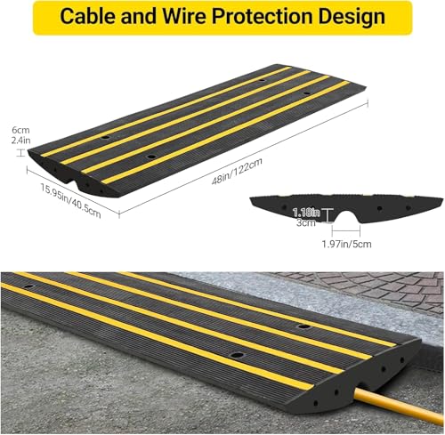 Rubber Driveway Gutter Slope Ramp 48in 2Pack - Rubber Curb Ramps for Driveway, Low Profile Design for Cars, Water Channel for Drainage, Perfect for Driveway Thresholds