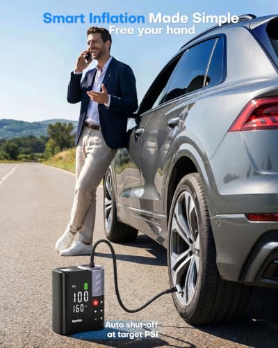 Tire Inflator Portable Air Compressor, 5X Faster Air Pump for Car | 7800mAh Battery & 12V DC, APP Control, Auto Shut-Off, 160PSI 48LPM, Digital Pressure Gauge, for Car/SUV/Motorcycle/Bike/Ball