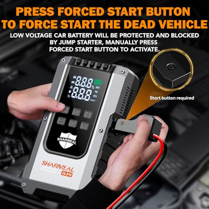 6000A Jump Starter with Air Compressor 160PSI 12V for All Gas/10L Diesel | Portable Car Battery Fast Charge Jump Starter, Jump Box with 3 Modes Flashlight and Jumper Cables Pack with Carries Case