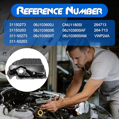 Lower Engine Oil Pan Sump with Drain Plug, Compatible with Volkswagen Tiguan, Jetta, Passat, Passat CC, Golf, Beetle, CC, Eos - 1.8L 2.0L & Audi A3, A3 Quattro, Q3, Q3 Quattro, TT, TT Quattro - 2.0L