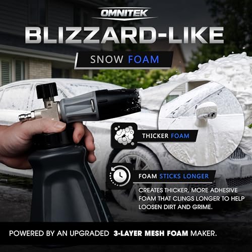 Foam Cannon for Pressure Washer - Wide Mouth Snow Foam Gun - Leak Proof Design & Adjustable Sprayer - 1 Liter Bottle with ¼” Quick Connect - Sprays Thick Suds for Quick Cleaning