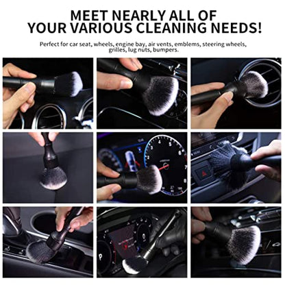 Car Detailing Brushes Set,Multi-Purpose Car Detailing Brushes,Boar Hair Detail Brush,Car Detail Cleaning Tool,Car Detailing Brush for Cleaning Dashboard,Air Vents,Car Interior Wheels Emblems (3pcs)