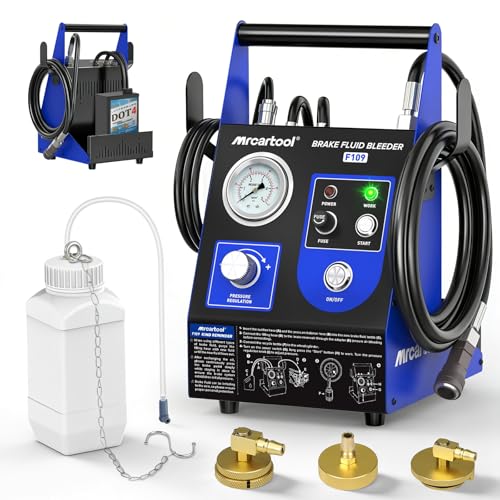 Mrcartool F109 Automatic Brake Bleeder Kit 0.7~2.5 Bar Electric Brake Fluid Bleeder Machine, One Person Operation Pneumatic Vacuum Brake Pressure Bleeder Pump with 3 Master Cylinder Adapters - size: F109 Auto Device