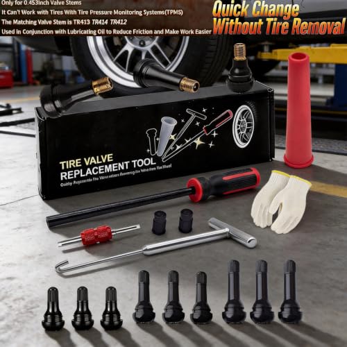 Tire Valve Stem & Core Removal Replacement Installation Tool Kit,Valve Stem Remover without Tire Removal,Longer Tire Valve Stem Puller For Checking Tire Pressure,for Cars Motorcycles Lawn Mowers ATVs