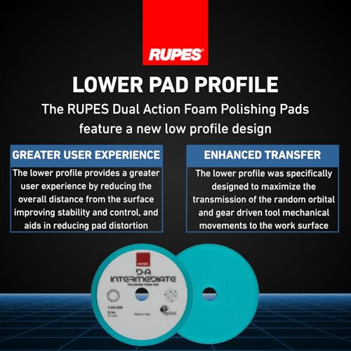 RUPES 9.DA150B Pack of 24 Light Blue D-A Intermediate Foam Polishing Pads 150mm | Ideal for Paint Correction & Gloss Enhancement | Improves Cutting Performance | Compatible with 5" Backing Plate - size: Intermediate 150mm, style: Pack of 24