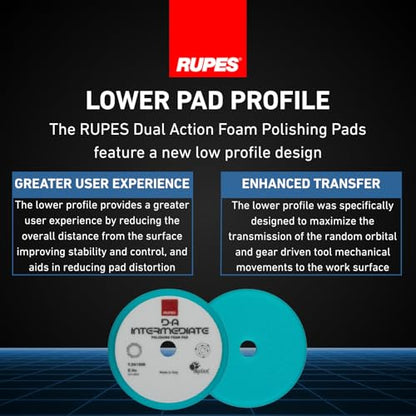 RUPES 9.DA150B Pack of 24 Light Blue D-A Intermediate Foam Polishing Pads 150mm | Ideal for Paint Correction & Gloss Enhancement | Improves Cutting Performance | Compatible with 5" Backing Plate - size: Intermediate 150mm, style: Pack of 24