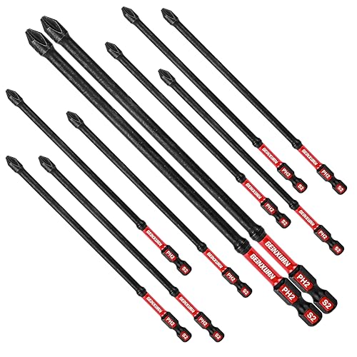 Geinxurn Impact Tough #2 Phillips 6 in. D2 Steel Long Extension Insert Driver Bits,10Pack 1/4 Inch Hex Shank Long Cross Magnetic PH2 Screwdriver Bits Set - size: 6"-D2PH2-10PCS