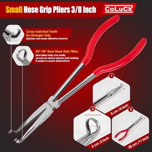 4Pcs 11" Hose Gripper Plier Hose Remover Set,5/16-Inch, 1/2-Inch, 3/4-Inch Dia, Offset Spark Plug Boot Removal Pliers Serrated Jaws for Cannon Plug Removal Tool Hard to Reach Narrow Spaces - size: 4-Piece Set