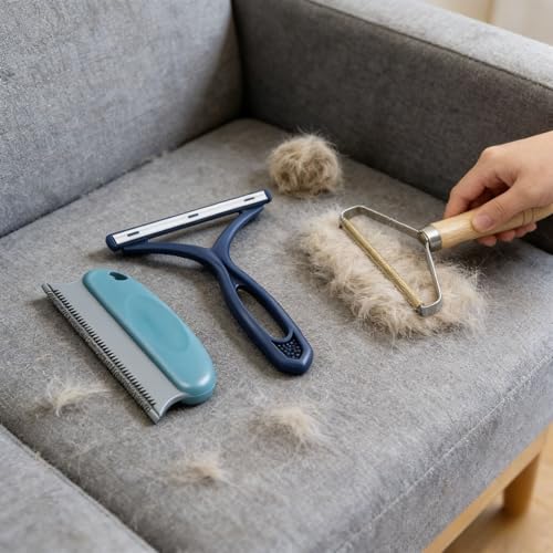 3-in-1 Pet Hair Remover Tool Set, Reusable Lint Roller for Couch, Carpet, Clothes & Car, Dog & Cat Fur Remover with Fabric Shaver & Upholstery Brush, Pet Hair Cleaner for Home & Travel