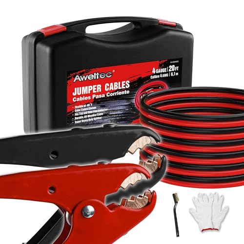 Heavy Duty Jumper Cables,All Copper 4 Gauge 20 Feet Booster Battery Cable,Automotive Wires with with Alligator Clips,600D Fabric Carrying Bag,Safety Gloves and Iron Brush for Cars Truck - size: 4 Gauge 20 feet (Pure Copper)