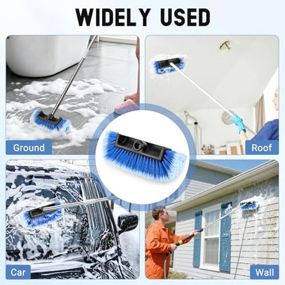 12" Car Wash Brush Head with Soft Bristles - Gentle on Paint, Compatible with Poles, Perfect for Cars, Trucks, RVs, Boats, Decks, and More (Blue)