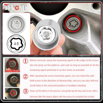 048 Wheel Locking Nut Key Socket Compatible with BMW Series, (Socket OD 29mm - ID 25mm), Wheel Anti-Theft Lug Nut Removal Tool, Anti-Theft Screw Remover - color: Socket 048