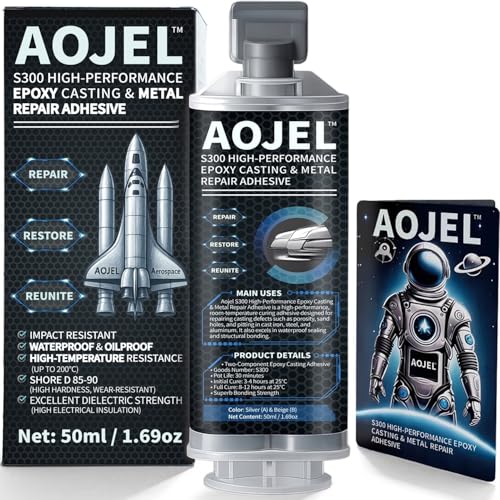 Metal Epoxy Repair System for Aluminum & Metal, 2-Part Cold Weld Load-Bearing Waterproof, Oil & Heat Resistant 392°F, Drillable Sandable Paintable, 30-Min Working Time 1.69 oz