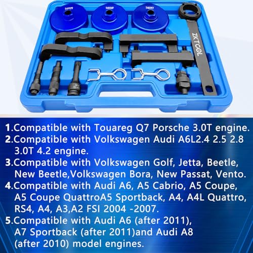 ZKTOOL Engine Camshaft Alignment Locking Timing Tool Kit Compatible with Audi VW 2.0, 2.4, 2.8, 3.0T, 3.2, 4.2, 5.2 Engine A4 A6 A6L A8 Q5 Q7 R8 Porsche 3.0T Engine, T40133, T40070, T10355, T40058 - size: Timing Tool Set