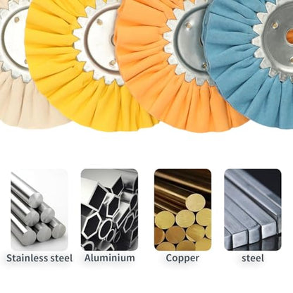 8" Airway Buffing Wheel Kit, 4Pcs Aluminum Wheel Polishing Kit in Diameter 5/8 inch Arbor Hole, 16Ply Fine, Aluminum Metal Polishing Wheel Kit for Angle Grinder Mirror Finish(White/Orange/Blue/Yellow) - style: 4pcs: fine/medium/coarse/hard