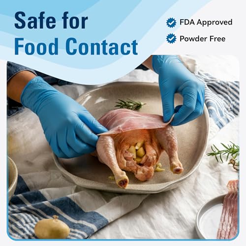 SWIFTLITE Food Safe Disposable Gloves, Blue Nitrile Rubber Gloves, Latex-Free Powder-Free for Food Prep, Cooking, Cleaning - size: Medium
