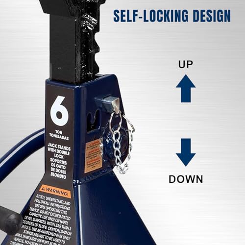 TCE 6 Ton (12,000 LBs) Capacity Double Locking Steel Jack Stands, 2 Pack, Blue, AT46002AU - style: Jack Stands