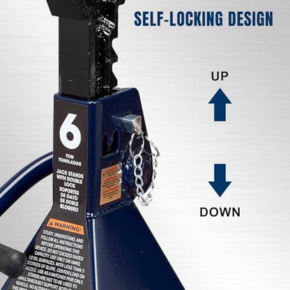 TCE 6 Ton (12,000 LBs) Capacity Double Locking Steel Jack Stands, 2 Pack, Blue, AT46002AU - style: Jack Stands