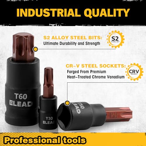 31-Piece Torx Bit Socket Set: 14 Star Bits T8-T70 & 13 E-Torx Sockets E4-E24, Premium CR-V & S2 Alloy Steel, High Torque Laser Marked for Automotive Mechanic - style: 31-Piece Torx Bit Socket Set