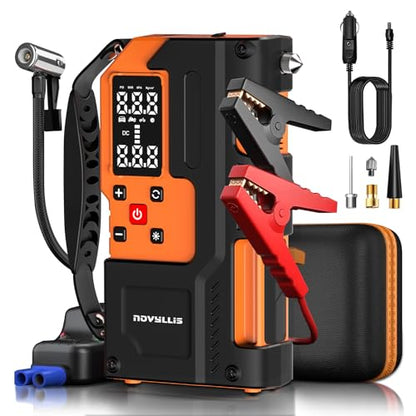 4000A Car Battery Jump Starter with Air Compressor 150PSI Portable Tire Inflator for Car 10000mAh Power Bank Emergency SOS LED Light Emergency Window Breaker Auto Shutoff 12V Battery Booster