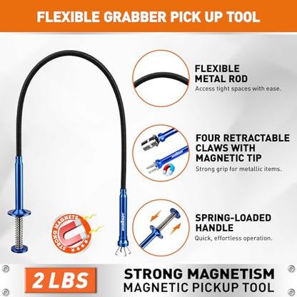 HORUSDY 4PCS Telescoping Magnetic Pick Up Tool Kit, Magnetic Sweepers Set with 360° Inspection Mirror, 2 Telescoping Magnetic Pickup Tools (5–25.6/6.9–29.5 in) & 24 in Flexible Claw Grabber - style: 4PCS Telescoping Magnetic Pick Up Tool Kit