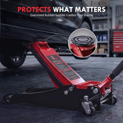 3 Ton Low Profile Floor Jack: Dual Pump Quick Lift Hydraulic Car Jack, 2.87" to 19.5" Lift Range, Heavy Duty Steel Trolley Jack for Cars SUVs & Trucks, Rubber Saddle & Safety Valve - size: 3 Ton
